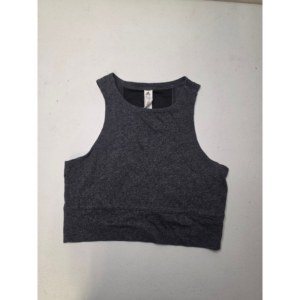 Adidas Womens Charcoal Gray Heather Mesh Back Athletic Crop Top Tank Small